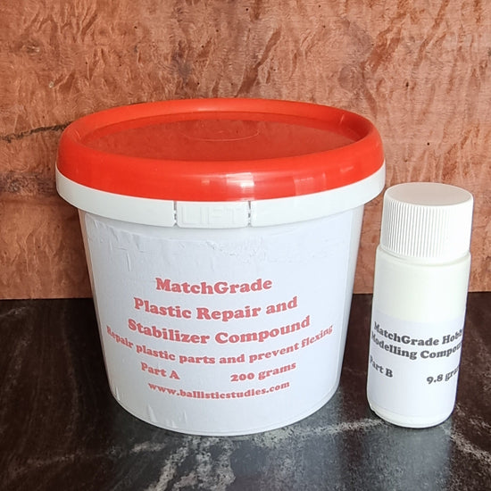 Ballistic Studies laboratories, MatchGrade, epoxy repait kit, stock compound and synthetic stock stabilizer. Designed Accuracy, winning performance, marine, timber, stone, steel repairs