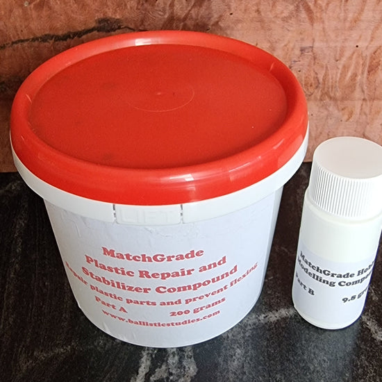 Ballistic Studies laboratories, MatchGrade, epoxy repait kit, stock compound and synthetic stock stabilizer. Designed Accuracy, winning performance, marine, timber, stone, steel repairs