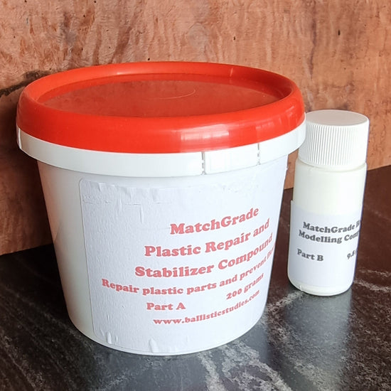 Ballistic Studies laboratories, MatchGrade, epoxy repait kit, stock compound and synthetic stock stabilizer. Designed Accuracy, winning performance, marine, timber, stone, steel repairs